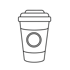 Disposable Coffee Cup with Lid – Minimalist Black and White Line Art Vector Illustration