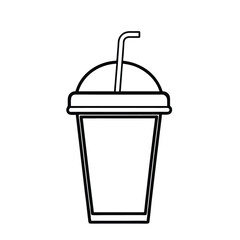 Outline Disposable Cup with Straw – Minimalist Black and White Vector Beverage Icon