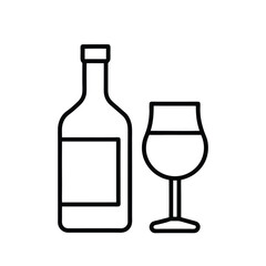 Outlined Wine Bottle and Glass Icon – Minimalist Black and White Vector Beverage Illustration