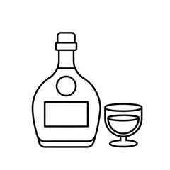 Outlined Bottle with Glass Icon – Minimalist Black and White Vector Beverage Illustration