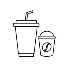 Minimalist Coffee Cup and Cold Drink Icon Duo – Black and White Vector Illustration