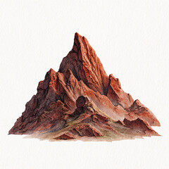 A single watercolor rugged Art Brut style rough brown and red mountain