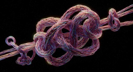 Abstract symbolism of communication wires tied in cosmic knots
