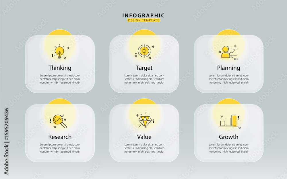Poster infographic template vector design. 6 step timeline journey, flat simple infographics design templat