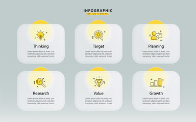 Infographic template vector design. 6 Step timeline journey, Flat simple infographics design template. presentation graph. Business concept with numbers 6 options or steps vector illustration.