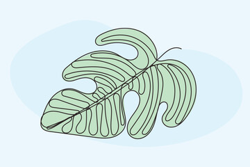 Tropical Plant Leaf Line Art. One Continuous Outline Contour Drawing. Summer Tropical Resort Rest vacation. Exotic Flower Branch Silhouette Design. Curve Wavy Shape Floral Botanical Symbol Line Art