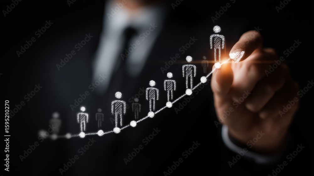Poster connection lines and dots forming a path, representing networks, progress, and future growth, illumi