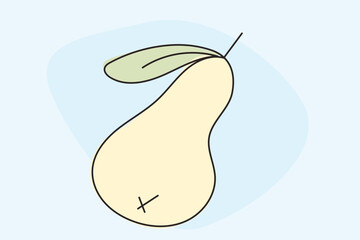  Line Art Pear Fruit. Outline Contour Drawing. Summer Tropical Resort Rest Vacation Symbol Silhouette Design. Curve Wavy Shape. Fresh Healthy Vitamin Ripe Vegetarian Food Harvest Sign