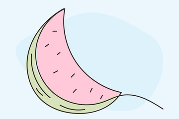 Line Art Watermelon Fruit. Outline Contour Drawing. Summer Tropical Resort Rest Vacation Symbol Silhouette Design. Curve Wavy Shape. Fresh Healthy Vitamin Ripe Vegetarian Food Harvest
