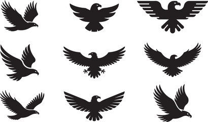Obraz premium eagle silhouette vector icon set, eagle face icon, set of eagle vector illustration, symbol of freedom eagle, flying of eagle.