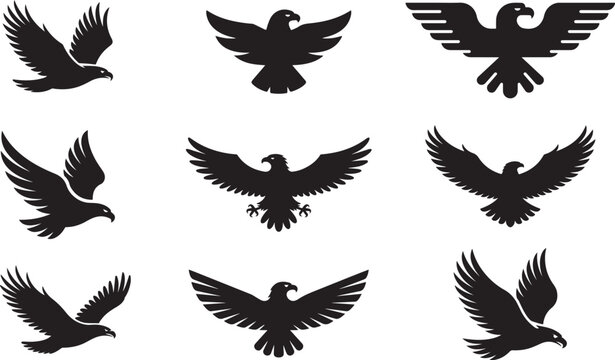eagle silhouette vector icon set, eagle face icon, set of eagle vector illustration, symbol of freedom eagle, flying of eagle.