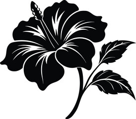 Hibiscus flower silhouette, hibiscus flower outline, floral line art, tropical blossom drawing © VectorEliteX