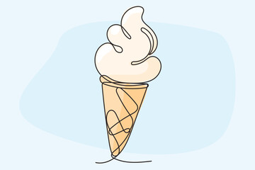Line Art Ice Cream Cone Outline Contour Drawing. Summer Beach Party decoration. Resort Rest Vacation Moments Symbol. Wavy Curved Shape Silhouette Design.