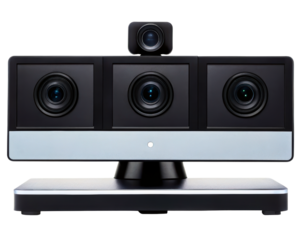 Modern multilens video conferencing camera for online meetings on a transparent background