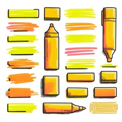Neon Highlighter Underlines and Boxes Hand Drawn Set