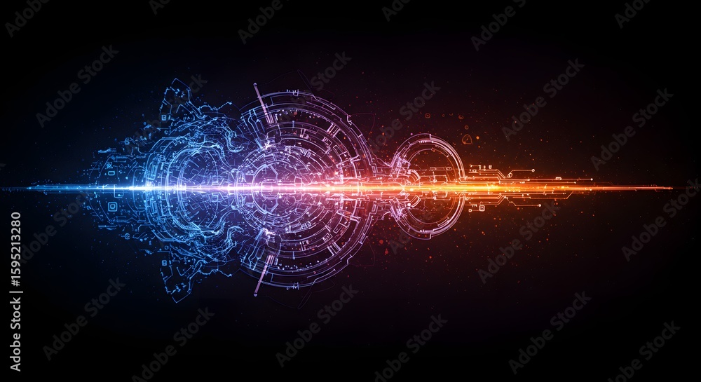 Poster blue glowing fractal light waves with dynamic futuristic lines and energy design on dark space backg