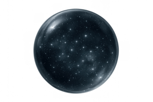 Transparent glass sphere showcasing a mesmerizing galaxy filled with countless stars, set against a clear, transparent background