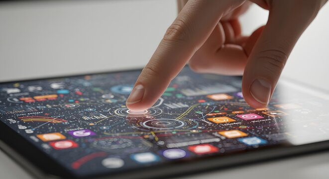 Child and woman examining computer circuit board with microchips and electronics close-up