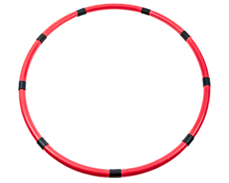 Red segmented fitness hoop for exercise and core workout on a transparent background