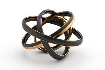 Abstract 3D interwoven rings, black and gold