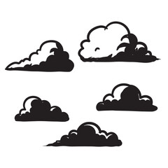 Simple black and white hand drawn clouds set for weather sky and nature elements