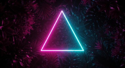 Neon Triangle Glowing Amidst Tropical Leaves Illustration