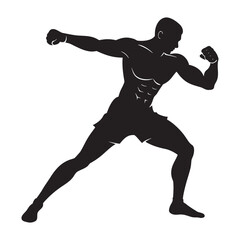 Naklejka premium Dynamic silhouette of a powerful boxer delivering a knockout punch in action