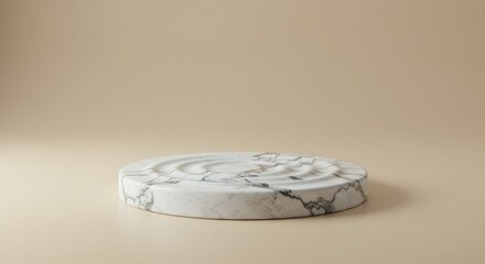 Round Marble Platform Display on Neutral Background for Product Showcase