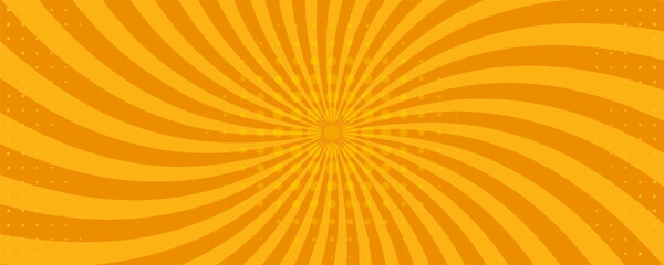 Obraz premium Pop art halftone background. Comic starburst pattern. Cartoon retro sunburst effect. Blue banner with dots and rays. Vintage duotone texture. Vector illustration. Superhero wow banner. eps10