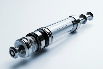 •  A veterinary syringe with a large barrel and capped needle, designed for animal use, isolated on a clean white surface