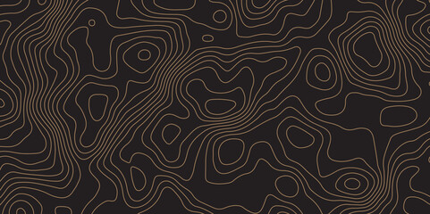 "Elegant topographic contour line pattern on dark background. Modern abstract design perfect for wallpaper, branding, packaging, maps, and digital interfaces. Seamless and minimal style"