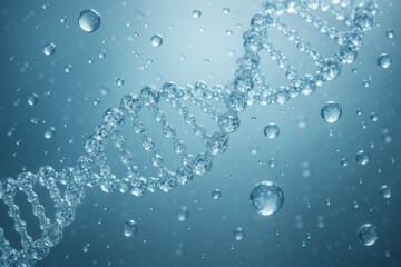 Molecular hydration visualization showing water DNA helix structure for premium skincare and cosmetics marketing