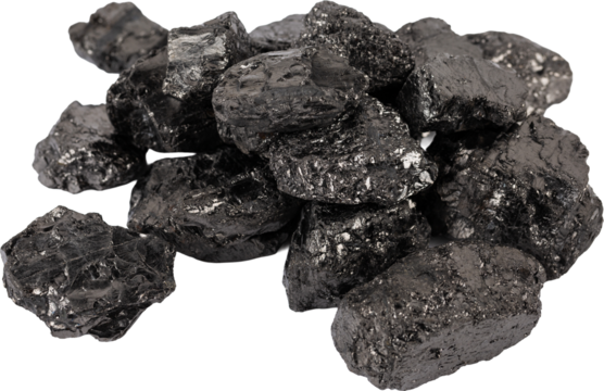 Natural black fossil coal on a white isolated background.
