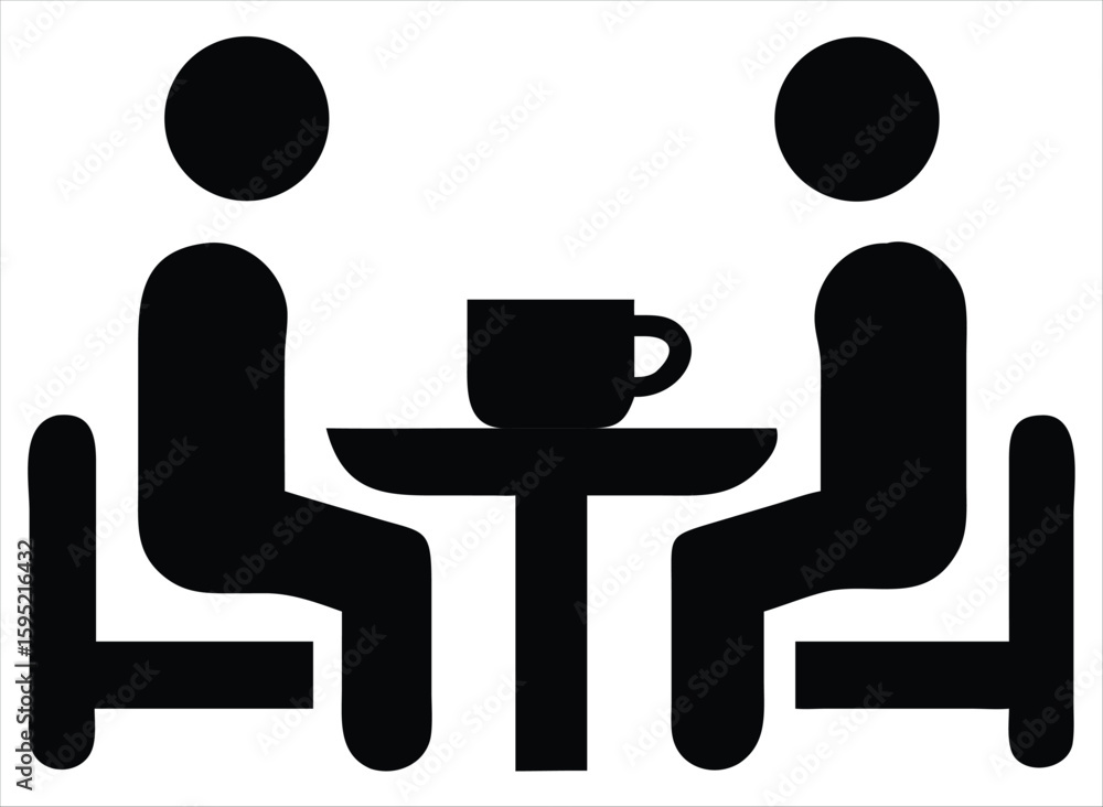 Poster two silhouetted figures sitting at a table with a coffee cup symbolizing conversation and connection