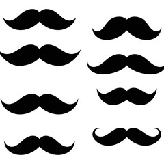 Retro vector set of diverse mustache, beard, and facial hair silhouettes for men's fashion and barber style collections