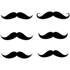 Retro vector set of diverse mustache, beard, and facial hair silhouettes for men's fashion and barber style collections