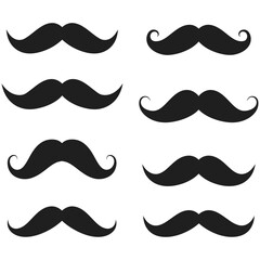 Retro vector set of diverse mustache, beard, and facial hair silhouettes for men's fashion and barber style collections