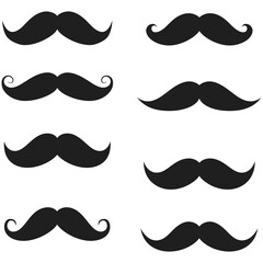 Retro vector set of diverse mustache, beard, and facial hair silhouettes for men's fashion and barber style collections