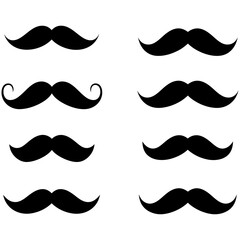 Retro vector set of diverse mustache, beard, and facial hair silhouettes for men's fashion and barber style collections