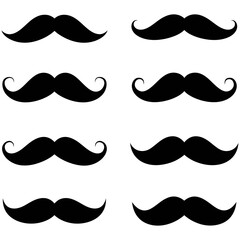 Retro vector set of diverse mustache, beard, and facial hair silhouettes for men's fashion and barber style collections