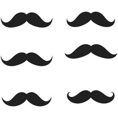 Retro vector set of diverse mustache, beard, and facial hair silhouettes for men's fashion and barber style collections