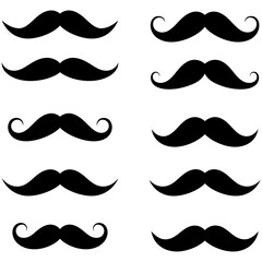 Retro vector set of diverse mustache, beard, and facial hair silhouettes for men's fashion and barber style collections