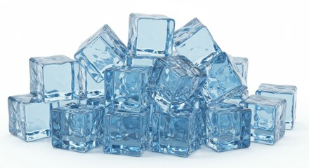 Pile of Ice Cubes on White Background, Cold and Refreshing