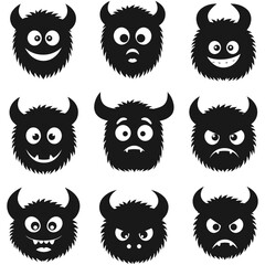 Monster character head icon set vector illustration