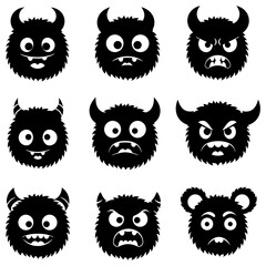 Monster character head icon set vector illustration