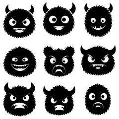 Funny cartoon animal heads vector illustration set