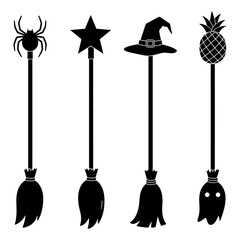 Naklejka premium A vector illustration of witch's brooma set of black silhouettes