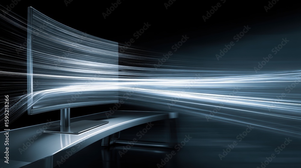 Poster a futuristic digital screen emits flowing light streams, symbolizing data transfer and high-speed te