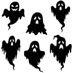 Set of black Halloween ghost silhouette icons