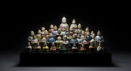 Collection of Small Asian Porcelain Deities and Figures on Display